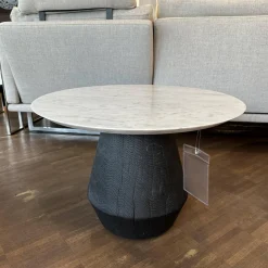 ASCO Beistelltische|Beistelltisch Ivy Platte Naturstein Weiß Poliert Massivholzkegel Brandeiche Schwarz Geölt