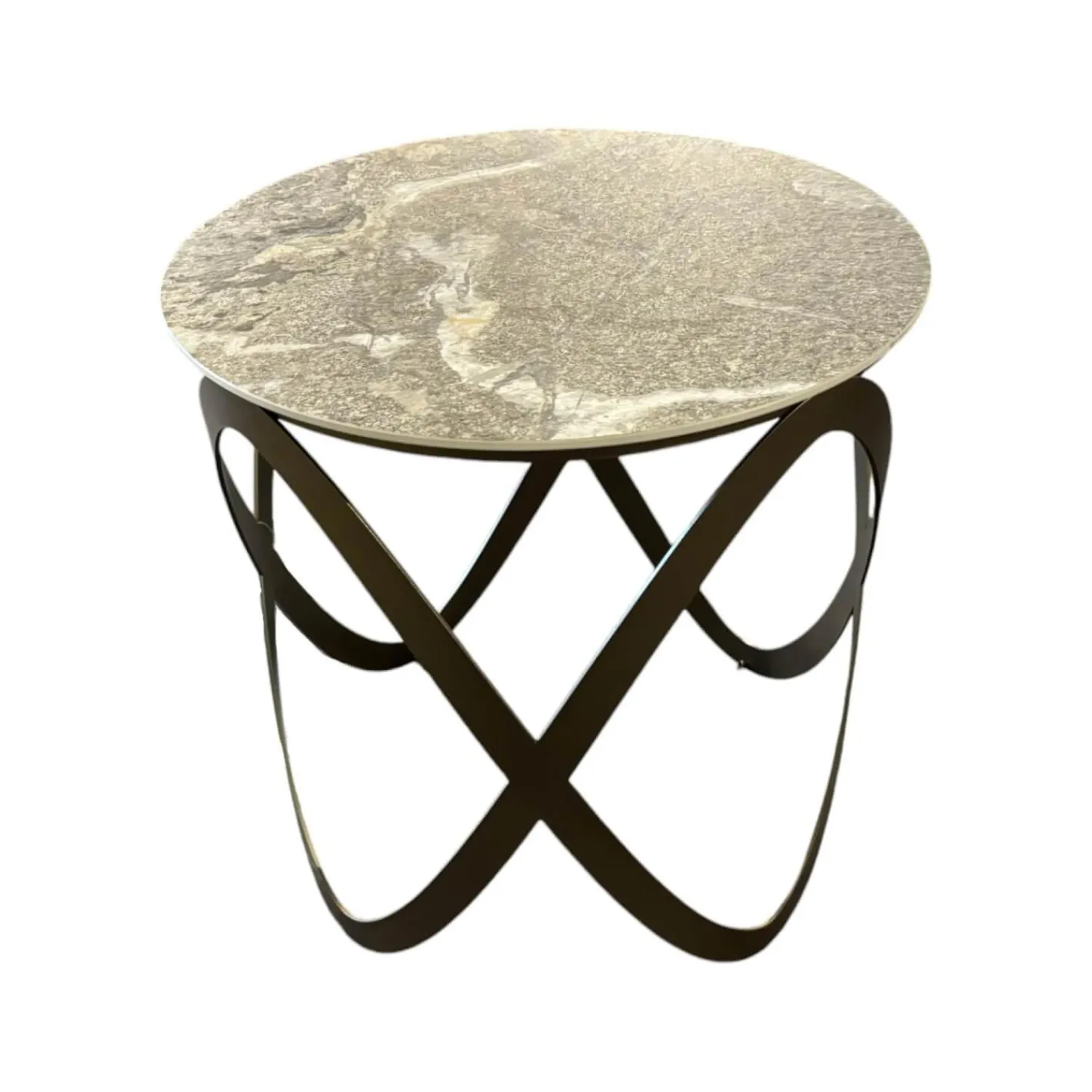 Ronald Schmitt Design Beistelltische|Beistelltisch K 900 Candy Keramikplatte Golden Rock Grau Gestell Stahl Bronze Gepulvert