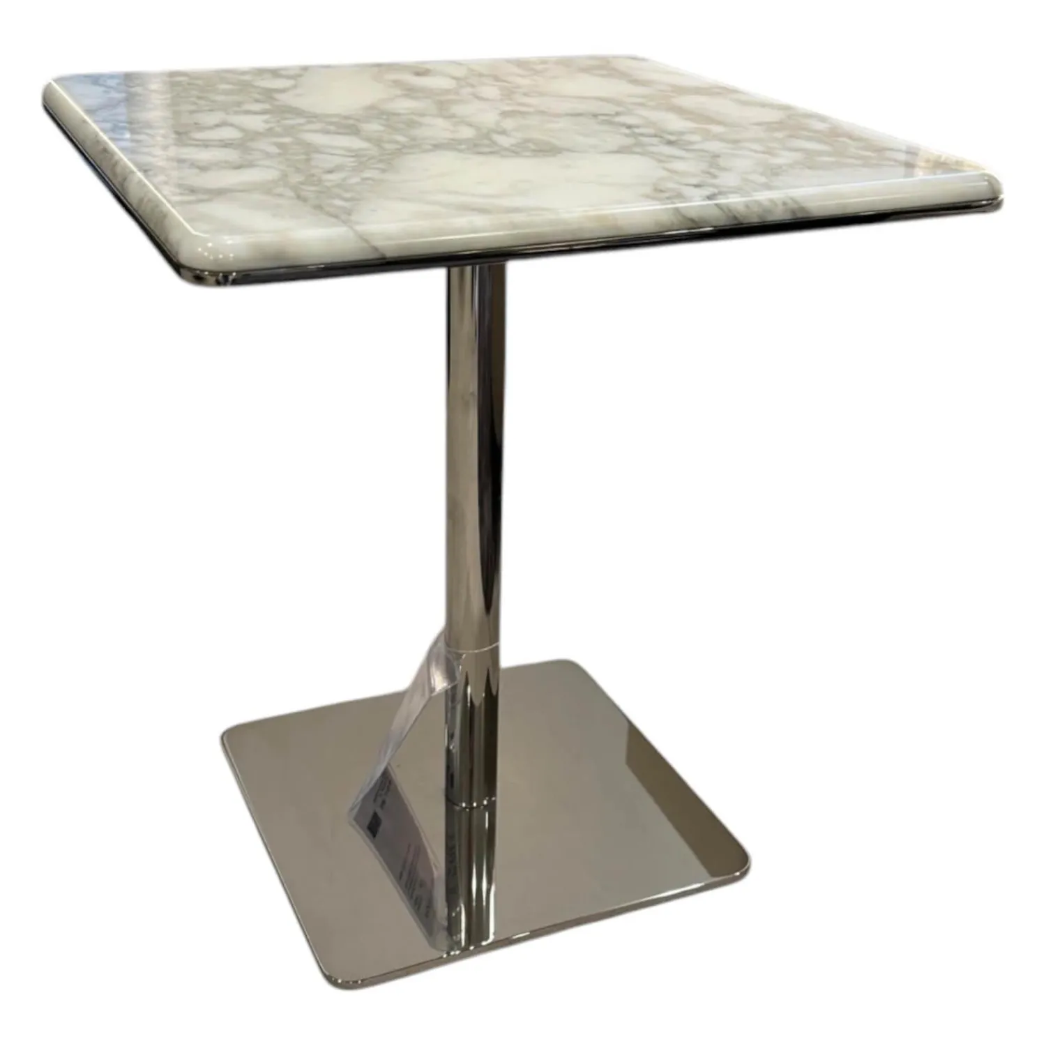 Minotti Beistelltische|Beistelltisch Kyle Platte Marmor Calacatta Weiß Grau Gestell Metall Glänzend Chrom