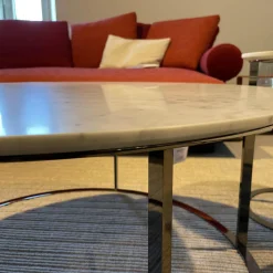 B&B Italia Beistelltische|Couchtische|Beistelltisch Mera Durchmesser 39cm Marmor Weiß Gestell Schwarz Verchromt