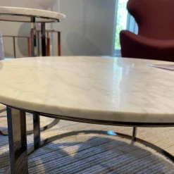 B&B Italia Beistelltische|Couchtische|Beistelltisch Mera Durchmesser 60cm Marmor Weiß Gestell Schwarz Verchromt