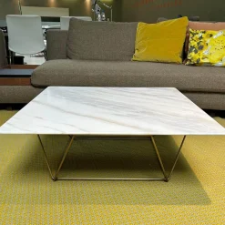 Walter Knoll Beistelltische|Couchtische|Beistelltisch Oki 131 T8 Platte Naturstein Bianco Lasa Weiß Gestell Messing Inklusive Kunststoffgleiter