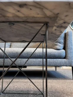 COR Beistelltische|Beistelltisch Pilotis T 7750 Tischplatte S02 Marmor Arabescato chia Weiß Grau Geschliffen Gestell Metall Chrom