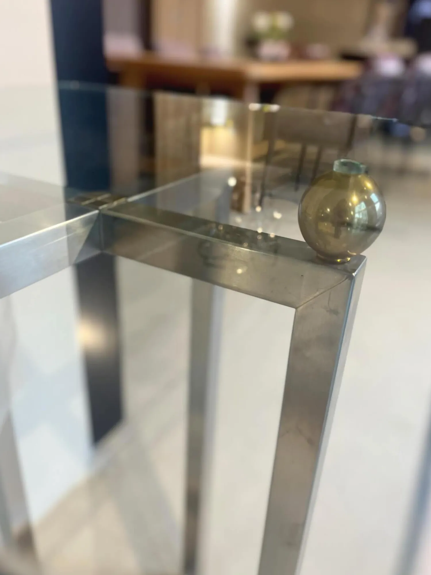 Dreieck Couchtische|Beistelltisch Platte Klarglas Gestell Metall Poliert