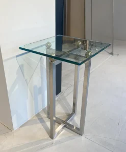 Dreieck Couchtische|Beistelltisch Platte Klarglas Gestell Metall Poliert