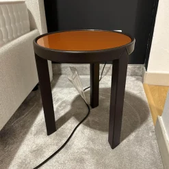 Minotti Beistelltische|Beistelltisch Riley Ruggine Platte Rost Gestell Leder Nature 04 Di Moro Dunkelbraun