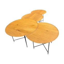 Scholtissek Beistelltische|Beistelltisch Set Sichel Platten Knorrige Eiche Natur Geölt Gestell Rundstahl Schwarz Pulverbeschichtet