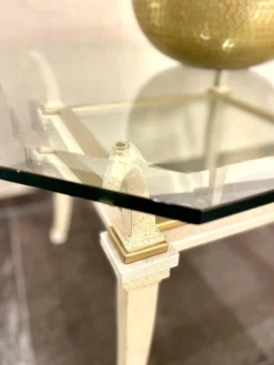 Eve Collection Beistelltische|Beistelltisch Sydra Platte Kristallglas Facettenschliff Gestell Eisen Vanille Weiß