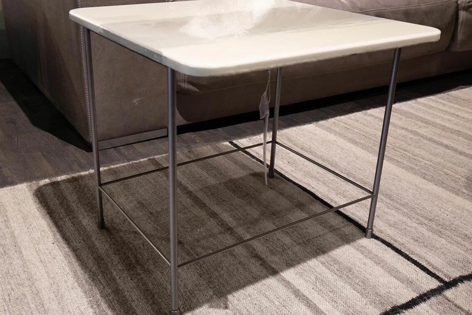 Baxter Beistelltische|Beistelltisch Table-Au Platte Holz Mit Kunstharz Weiß Hellgrau Gestell Metall