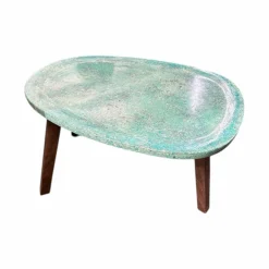 Baxter Beistelltische|Couchtische|Beistelltisch Vietri Platte Marmor Türkis Gestell Esche Gefärbt Nussbaumfarbig