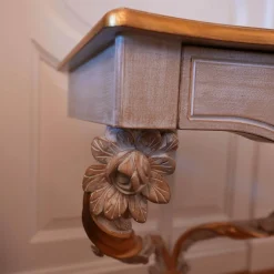 Eigene Herstellung Polsterbetten|Bett 1996 Finish Ceruse Und Gold Stoff Monte Bianco Silber Weiß Gestell Massivholz Mit Fußbank Und 2 Nachtkommoden Ohne Matratze