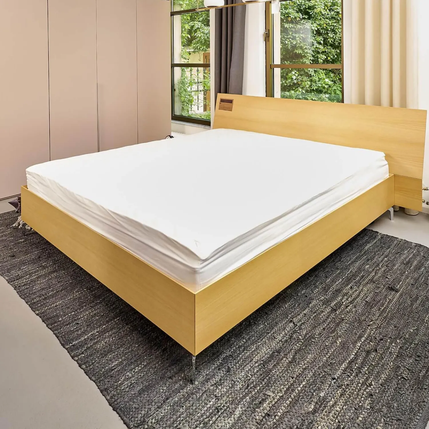 Kettnaker Polsterbetten|Bett B3 Eiche Furniert Hell Füße Verchromt Inklusive 2 Matratzen Und Lattenroste