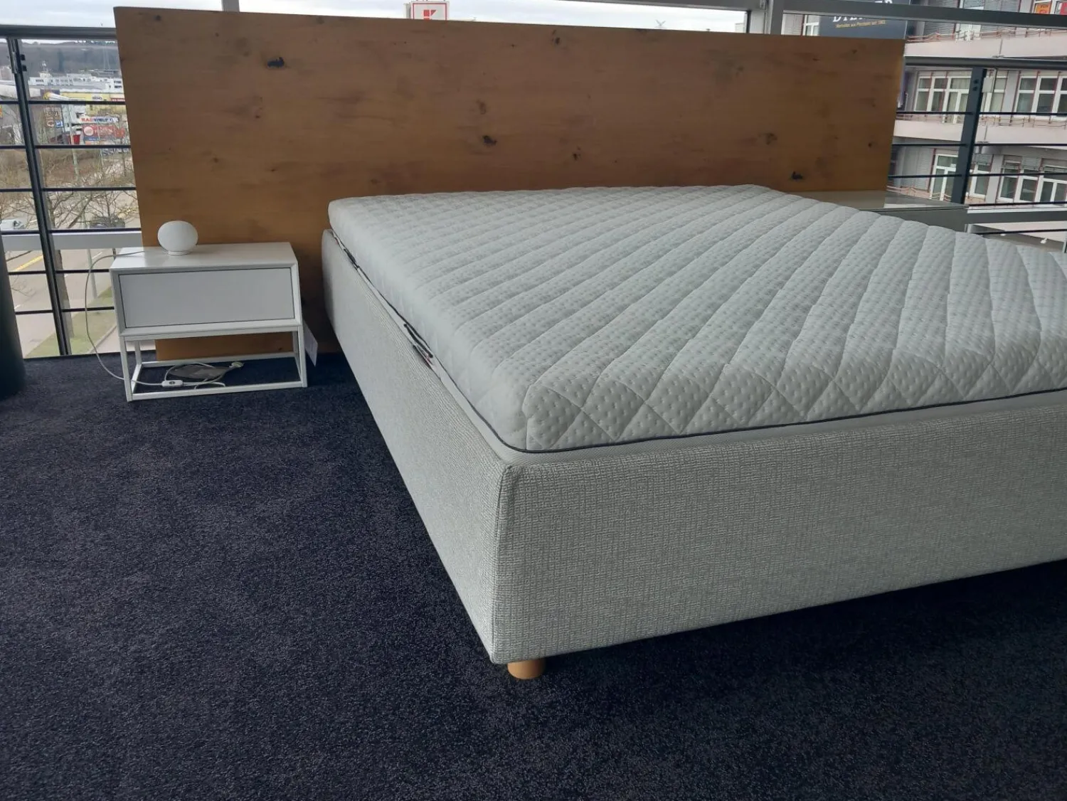 Schramm Polsterbetten|Bett Bezug Stoff Theo Grau Kopfteil Holzpaaneel Mit Matatze Ohne Nachttische