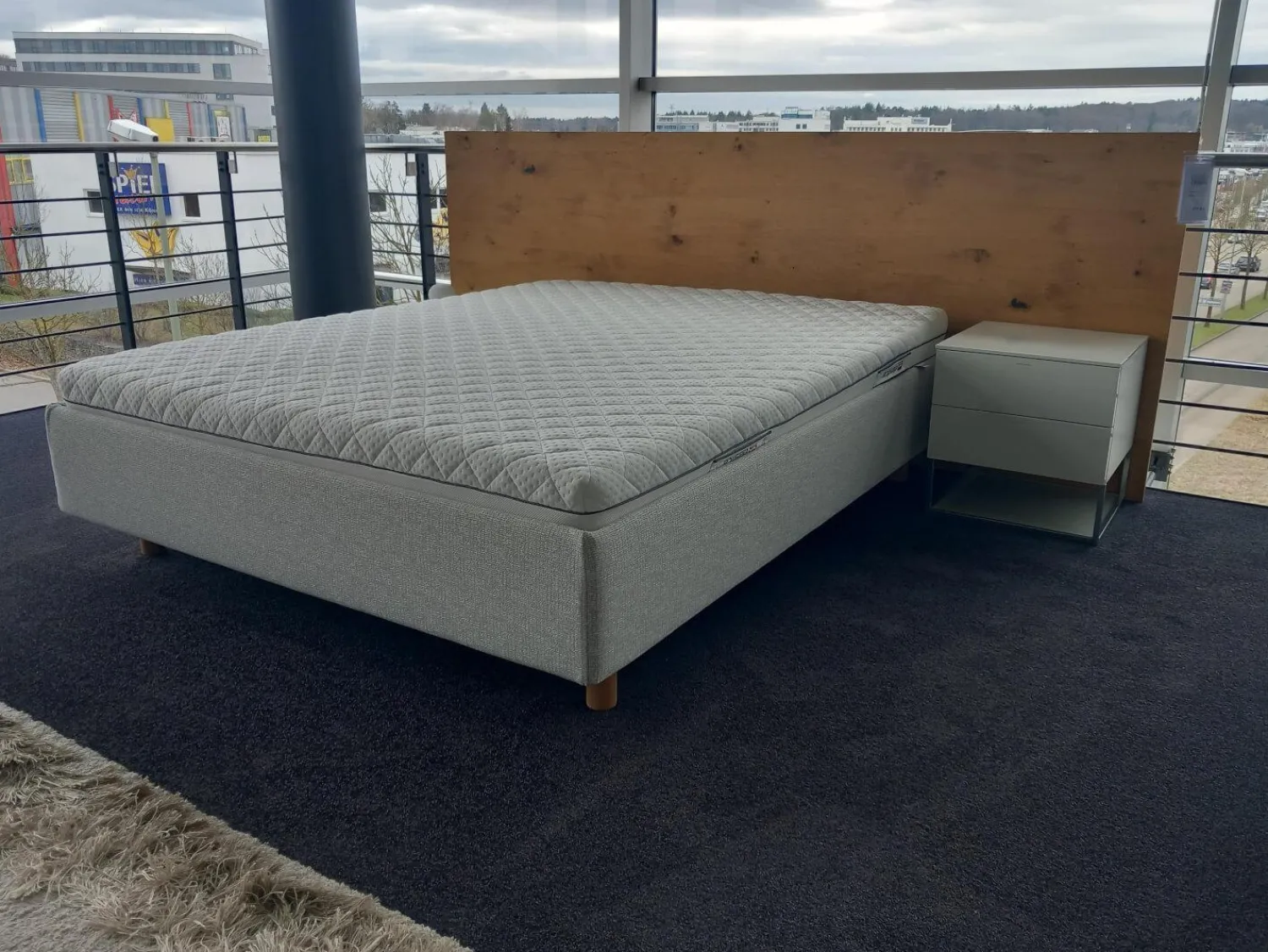 Schramm Polsterbetten|Bett Bezug Stoff Theo Grau Kopfteil Holzpaaneel Mit Matatze Ohne Nachttische