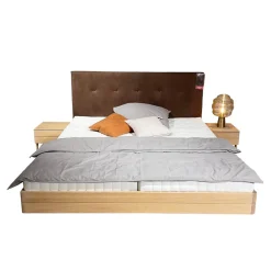 Team 7 Polsterbetten|Bett Float Eiche Massiv Naturöl Lederhaupt Naturleder L7 77720 Umbra Grau Ohne Matratze Und Lattenrost