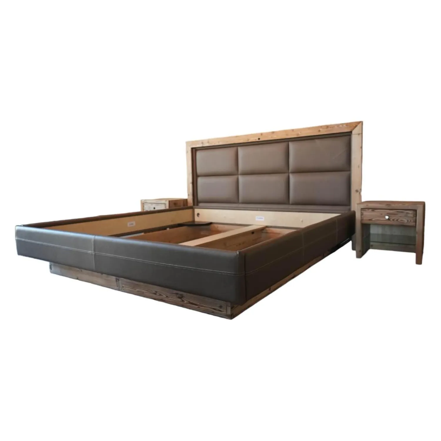 Sprenger Polsterbetten|Bett Gestell Tanne Altholz Gebrannt Kopfteil Cielo Anelin Leder Braun Ohne Matratzen Und Lattenrost Inklusive 2 Nachttischen