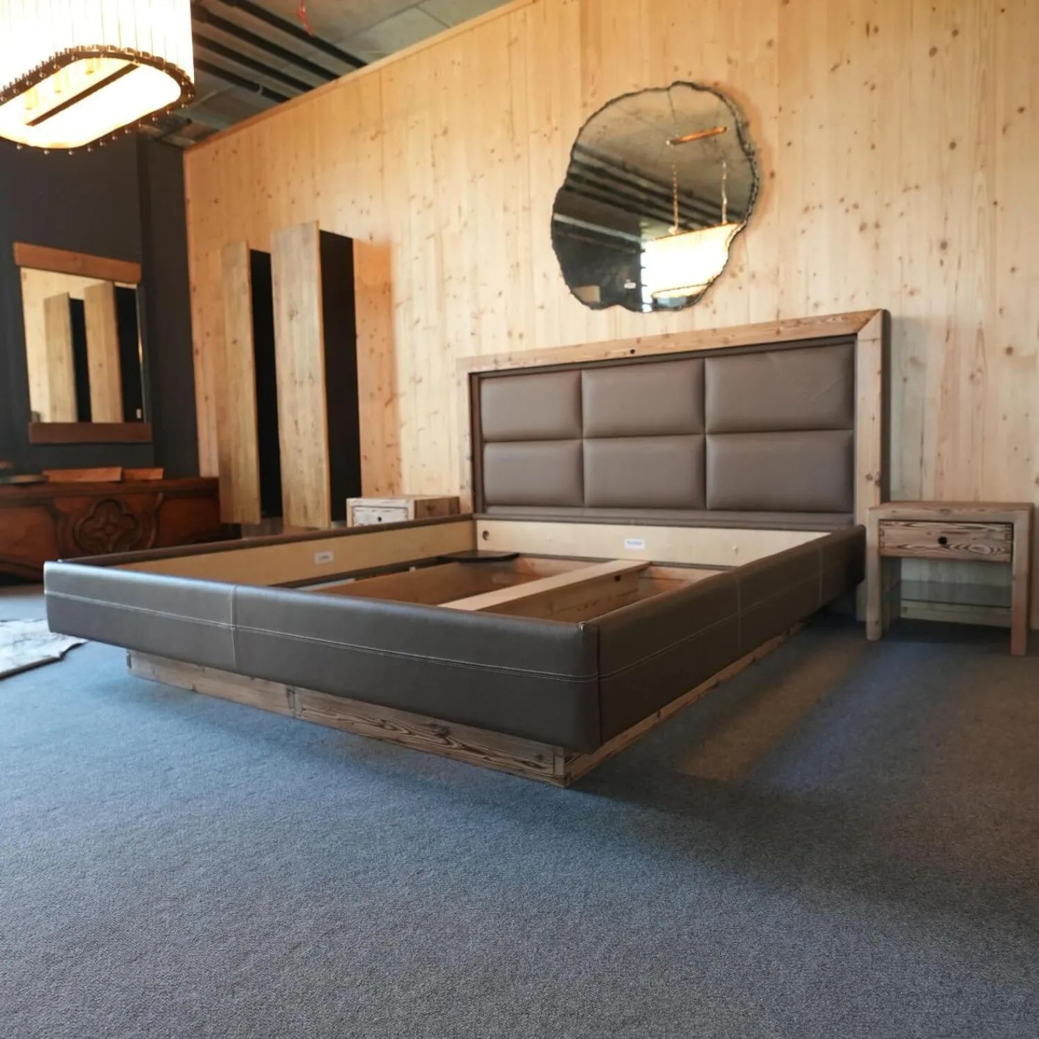 Sprenger Polsterbetten|Bett Gestell Tanne Altholz Gebrannt Kopfteil Cielo Anelin Leder Braun Ohne Matratzen Und Lattenrost Inklusive 2 Nachttischen