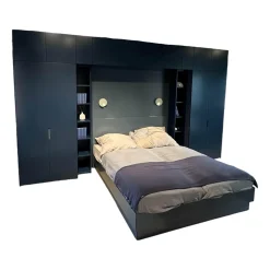 Interlübke Ganze Schlafzimmer|Bett Izzy Lack M82 Atlantic Blau Grau Inklusive Matratzen Mit Schrankwand Collect Plus Innen M82 Atlantic Blau Grau Außen M83 Navy Dunkelblau Ohne Beleuchtung