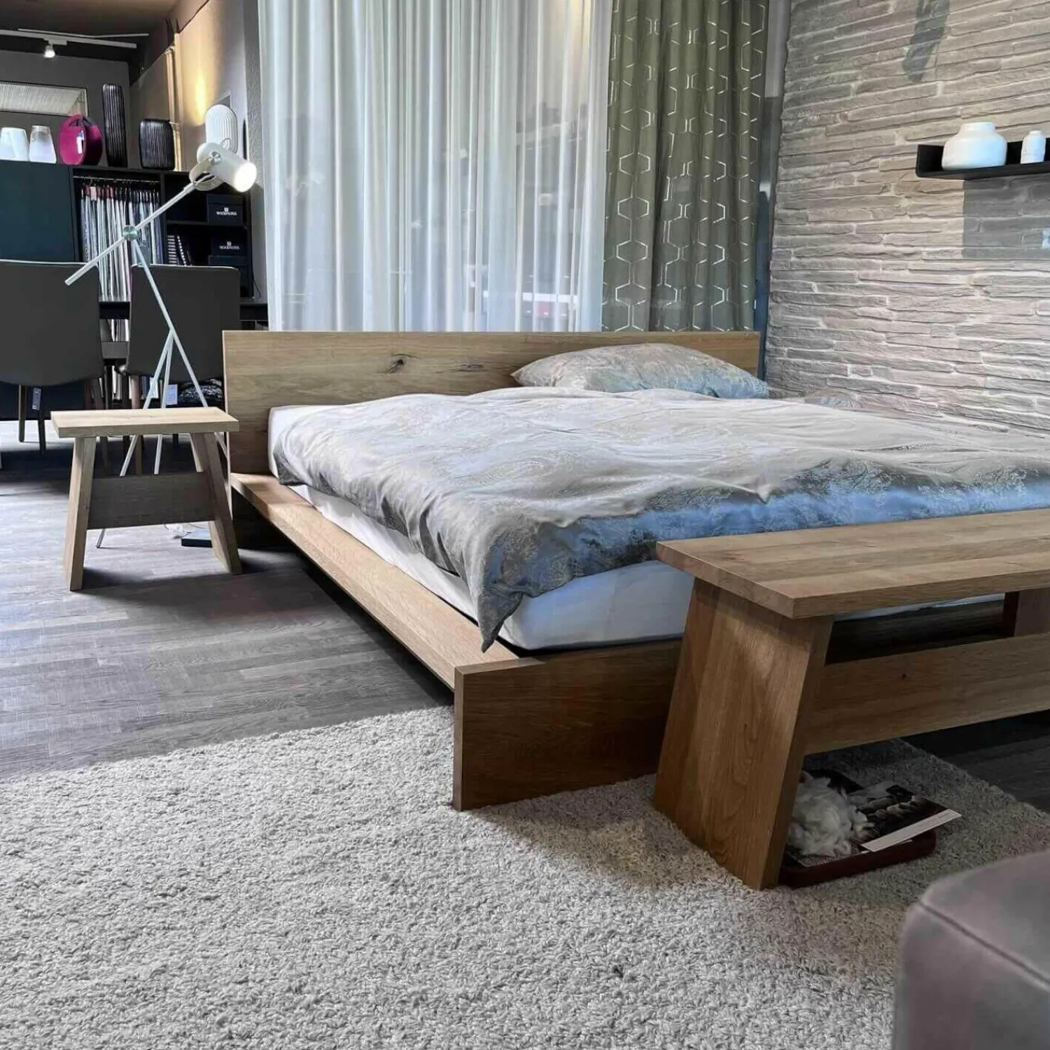 e15 Polsterbetten|Bett Massivholz Europäische Eiche Geölt Mit Bank Und Beistelltisch