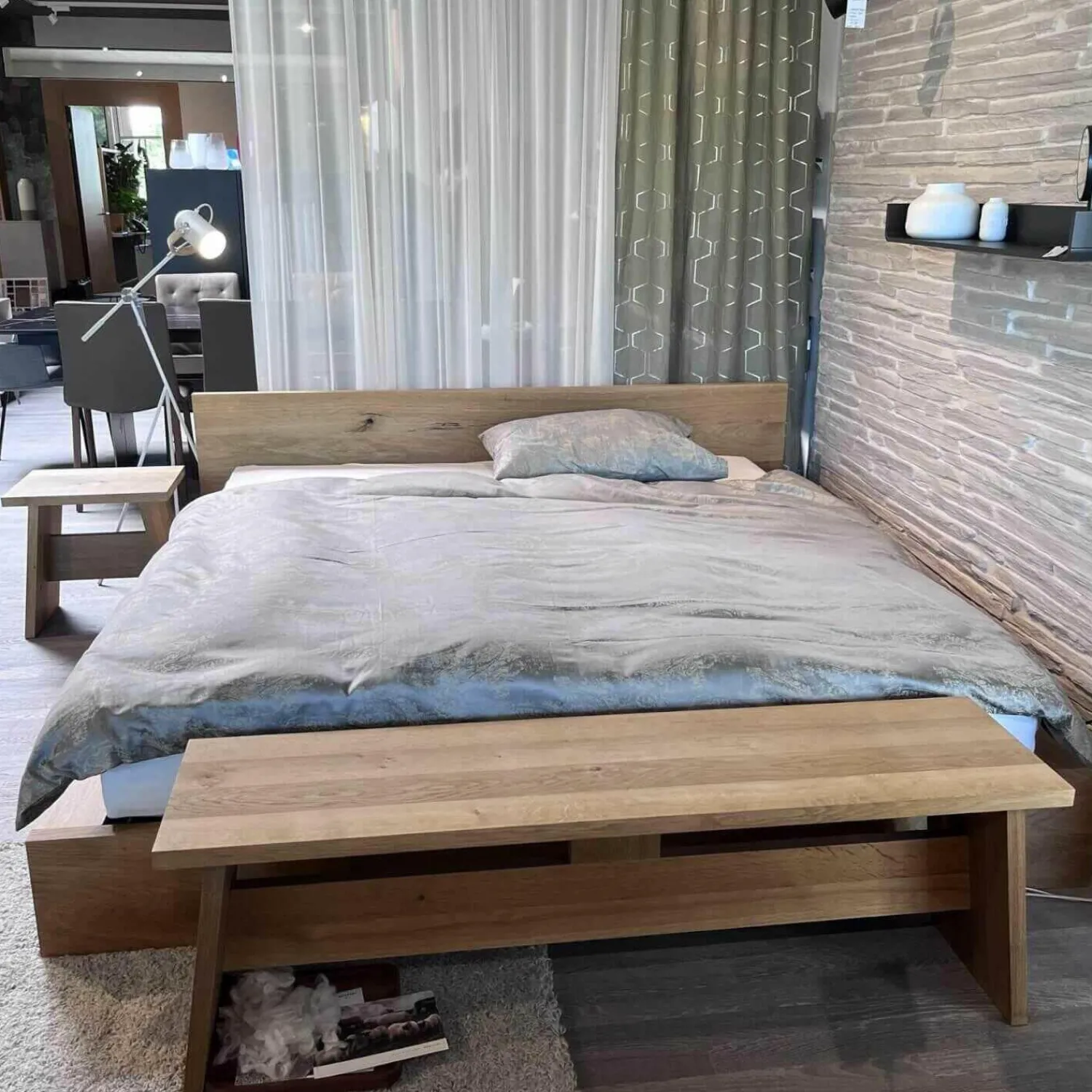 e15 Polsterbetten|Bett Massivholz Europäische Eiche Geölt Mit Bank Und Beistelltisch