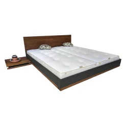 Team 7 Polsterbetten|Bett Riletto Massivholz Nussbaum Lederbettseiten L7 Anthrazit Mit 2 Konsolen Ohne Matratze Und Lattenrost