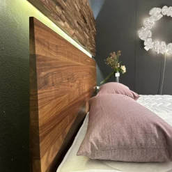 Team 7 Polsterbetten|Bett Riletto Nussbaum Naturöl Seiten Leder Kiesel Beige Mit 2 Laden