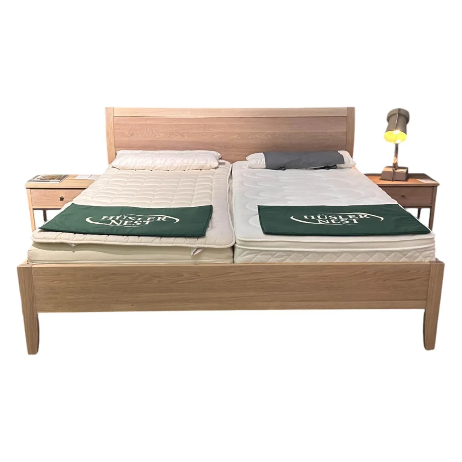 Team 7 Polsterbetten|Bett Sesam Eiche Kopfhaupt Holzfüllung Weißöl Leimholz Keilgezinkt Inklusive 2 Nachtkästchen Ohne Matratzen Ohne Lattenrost