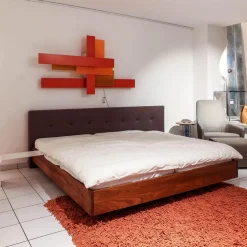 Zeitraum Polsterbetten|Bett Simple Button Massivholz Amerikanischer Nussbaum Polsterkopfteil 252 Mit Winkelablage Ohne Matratze Und Lattenrost