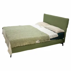 Möller Design Polsterbetten|Bett Slim Edition Stoff Casa 88 Turtle Grün Metallfüße Schwarz mit Matratze