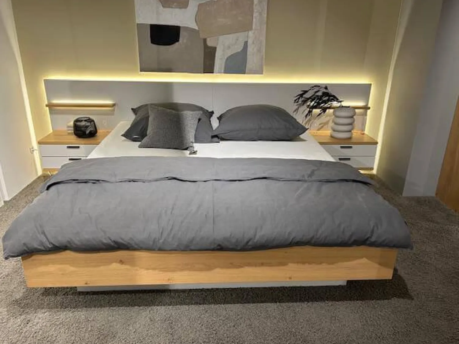 Rietberger Möbelwerke Polsterbetten|Bett Sonate Korpus Asteiche Furniert Kopfteil Lack Brillantgrau