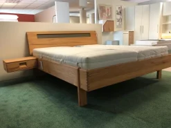 InCasa Polsterbetten|Bettgestell Casa Mio Kernbuche Massiv Natur Geölt Kopfteil Mit Glaseinsatz Havanna Grau Satiniert Füße Verzinkt Inklusive 2 Hängekonsolen ohne Matratzen ohne Lattenrost