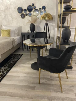 Richmond Beistelltische|Bistrotisch Zenza Kunstmarmor Schwarz Gestell Edelstahl Schwarz