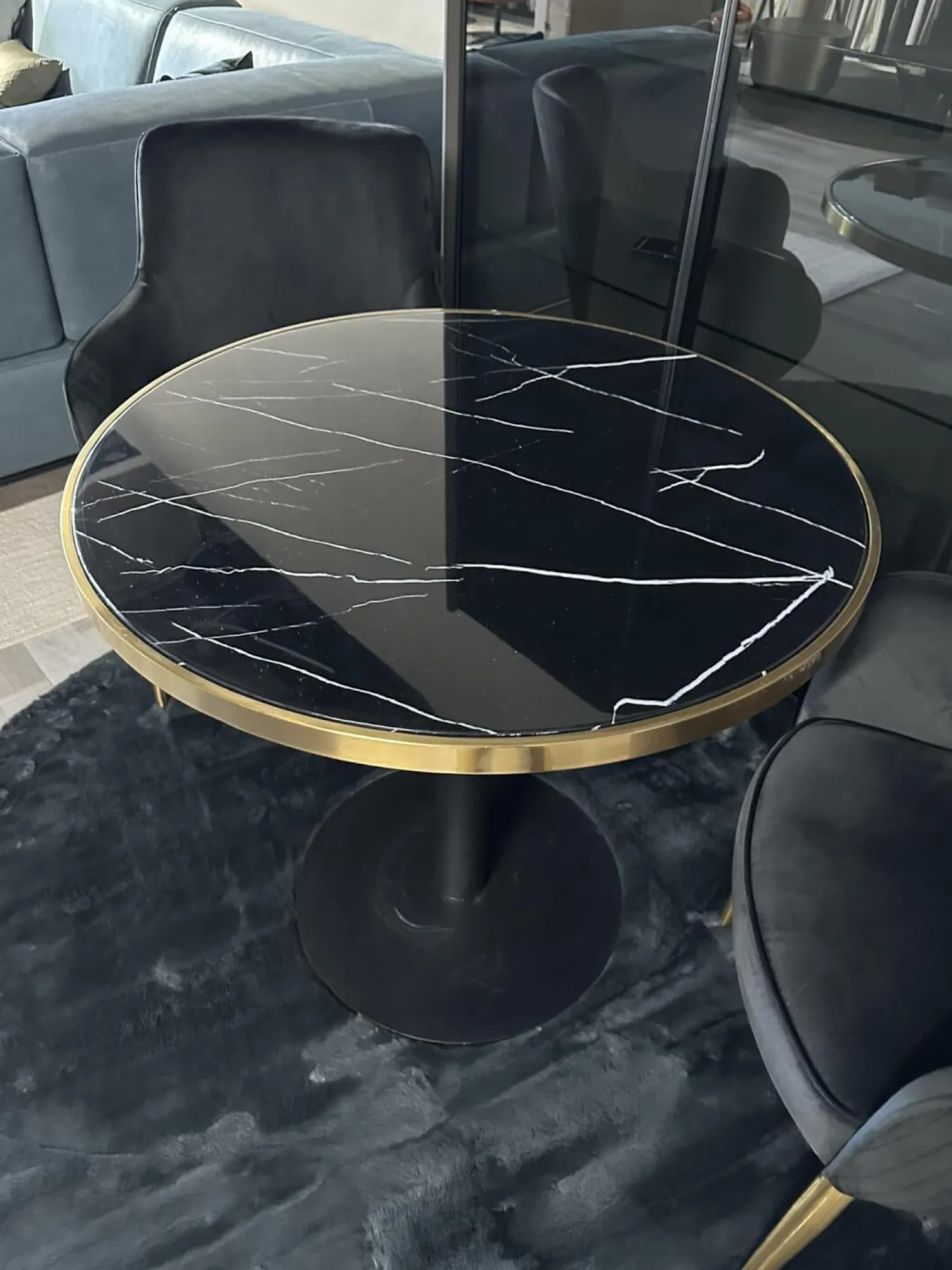 Richmond Beistelltische|Bistrotisch Zenza Kunstmarmor Schwarz Gestell Edelstahl Schwarz