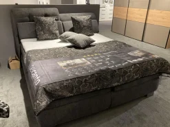 Oschmann Boxspringbetten|Boxspringbett BX21015 Stoff Brego Anthrazit 321200 Kopfteil 0852KV Mit Funktion Metallfuß M09 10 Chrom Mit Matratze Und Topper