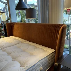 Bielefelder Werkstätten Boxspringbetten|Boxspringbett Polo Stoff Velours City Velvet Reloaded Kupfer Orange Mit Blindfüßen