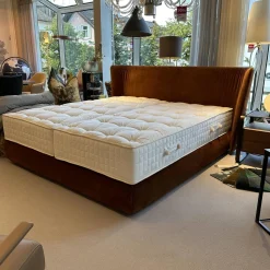 Bielefelder Werkstätten Boxspringbetten|Boxspringbett Polo Stoff Velours City Velvet Reloaded Kupfer Orange Mit Blindfüßen