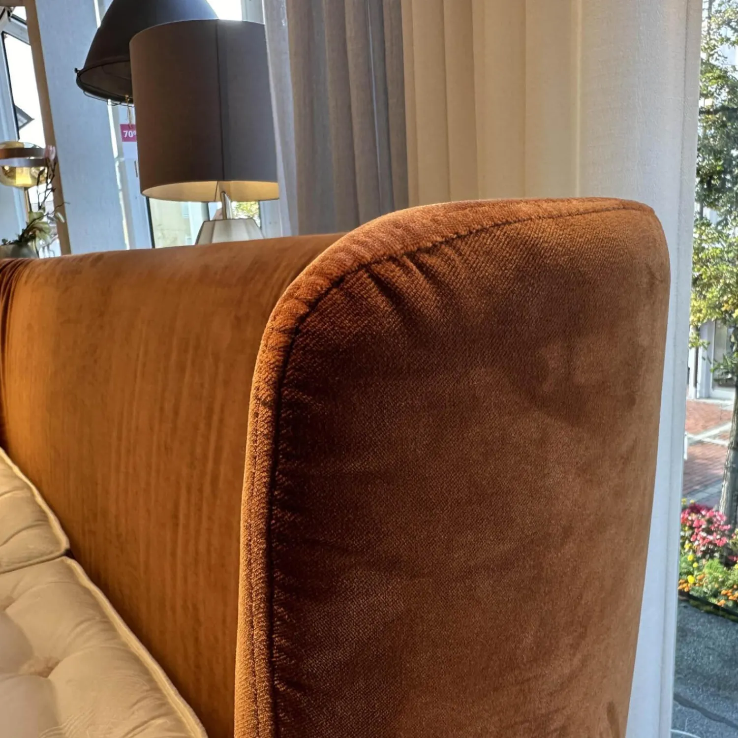 Bielefelder Werkstätten Boxspringbetten|Boxspringbett Polo Stoff Velours City Velvet Reloaded Kupfer Orange Mit Blindfüßen