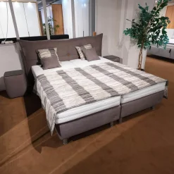 RUF Betten Boxspringbetten|Boxspringbett Santino Stoff 6605 7567 Grau Füße Alufarbig Inklusive Matratzen Und Nachttische