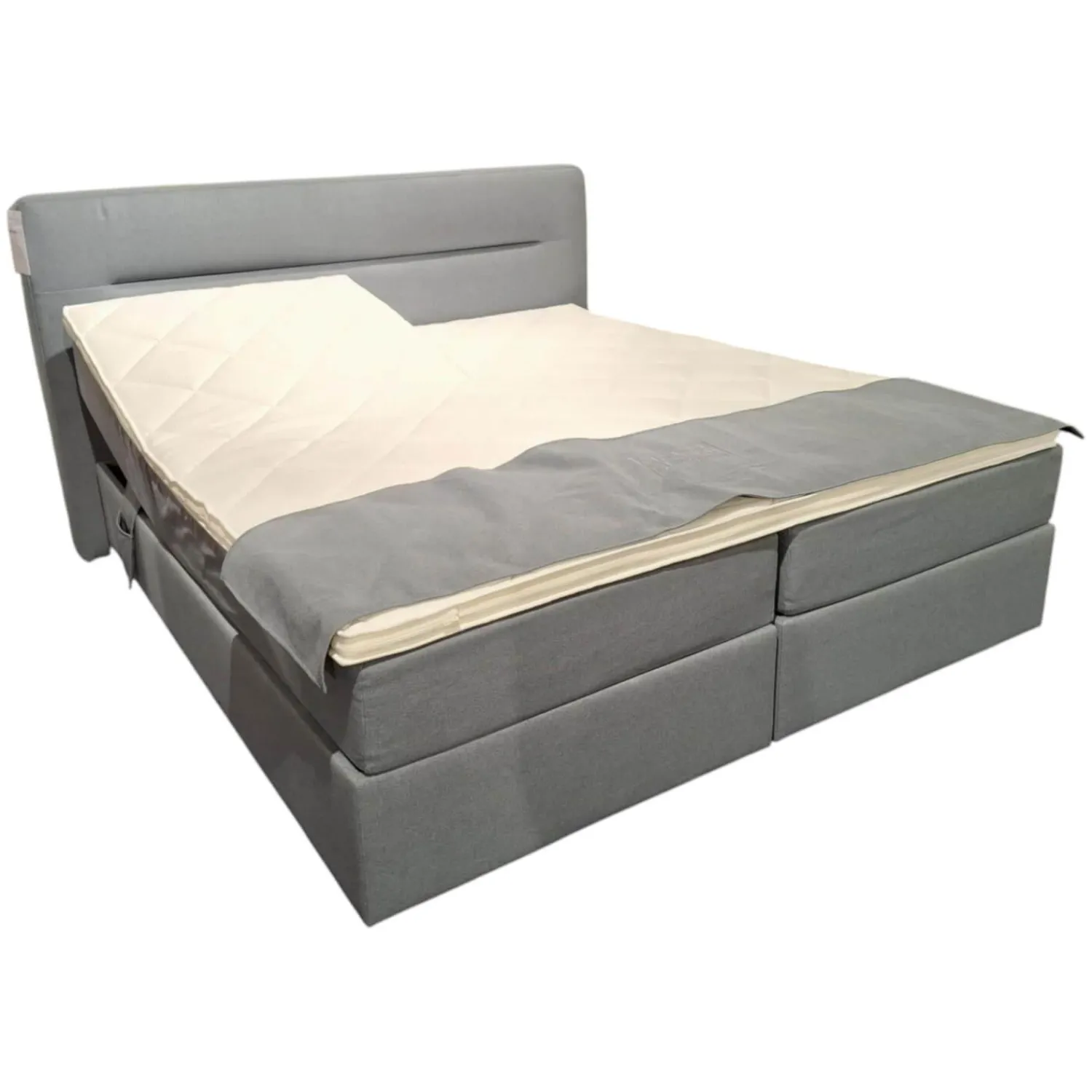 Global Boxspringbetten|Boxspringbett Valencia Stoff Luca 158 Niagara Blau mit 2 Matratzen und Topper