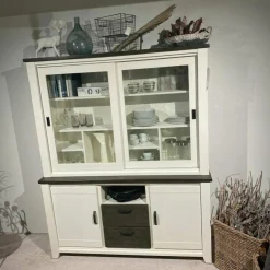 Natura Vitrinen & Highboards|Buffetschrank Lebensart Wellington Vollholz Akazie Weiß Gebürstet