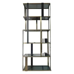 Eichholtz Vitrinen & Highboards|Cabinet Clio Regal Messing Gebürstet Schwazes Finish Glas Smoke Grau