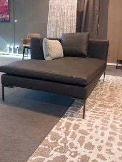 B&B Italia Daybeds & Recamieren|Chaiselounge Charles Leder Gamma Schiefer Braun Grau Füße Nickel Bronzefarben Lackiert Inklusive 1 Rückenkissen Und 1 Dekokissen