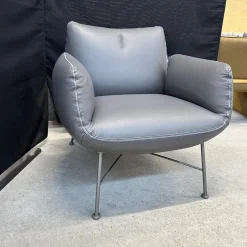 COR Loungesessel|Clubsessel Jalis 26188 Leder 248 Asche Grau Nahtband 5091 Mittelgrau Grau Drahtgestell F02 Feinstruktur Platin