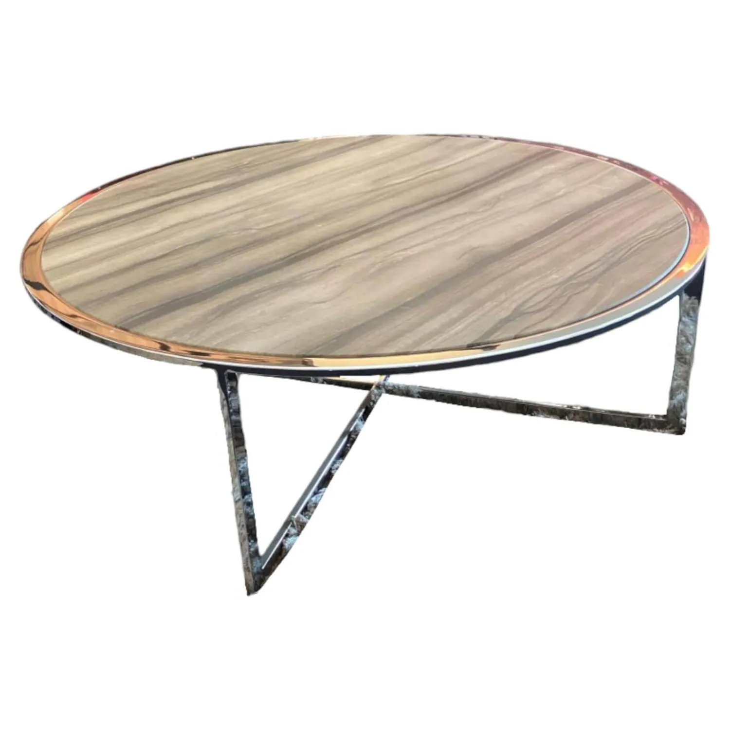 Draenert Couchtische|Clubtisch Charme Stein Sequoia Brown Geledert Fußgestelle Chrom Hochglanz