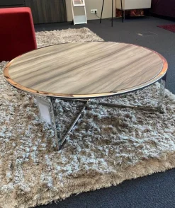 Draenert Couchtische|Clubtisch Charme Stein Sequoia Brown Geledert Fußgestelle Chrom Hochglanz