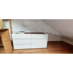 Renz Regale & Container|Kommoden & Sideboards|Container Paper Korpus Lack Weiß Oberboden Und Klappenfach Nussbaum