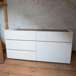 Renz Regale & Container|Kommoden & Sideboards|Container Paper Korpus Lack Weiß Oberboden Und Klappenfach Nussbaum