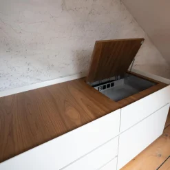 Renz Regale & Container|Kommoden & Sideboards|Container Paper Korpus Lack Weiß Oberboden Und Klappenfach Nussbaum