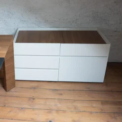 Renz Regale & Container|Kommoden & Sideboards|Container Paper Korpus Lack Weiß Oberboden Und Klappenfach Nussbaum