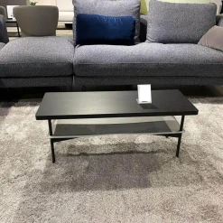 Rolf Benz Couchtische|Couchtisch 925 Eiche Gebeizt Und Lackiert Gestell Stahl Verkehrsschwarz Ledereinlage Hellgrau